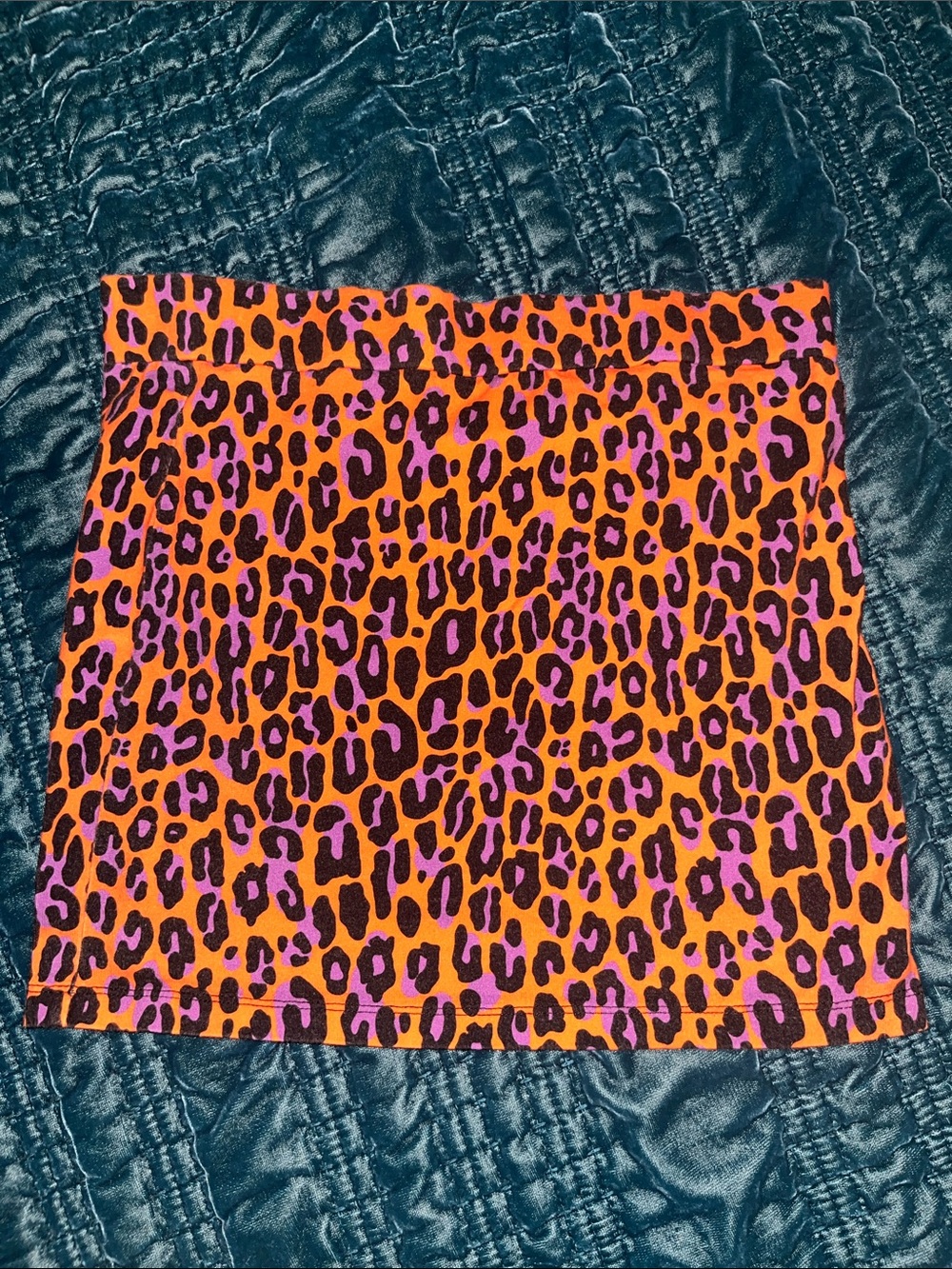 Orange and purple leopard print mini skirt